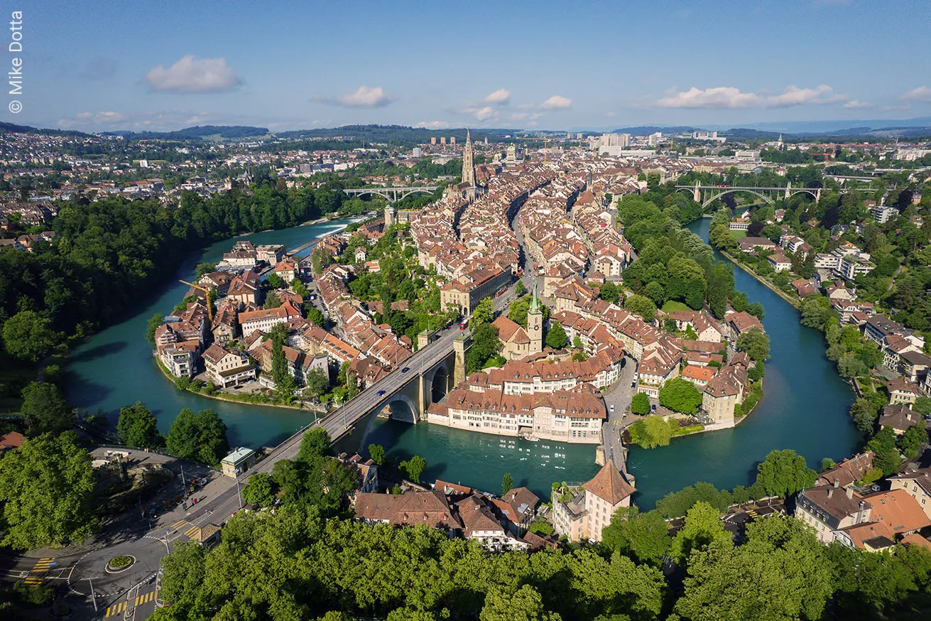 Aerial view of Bern, Switzerland, host city of PASC 2026 (© Mike Dotta)